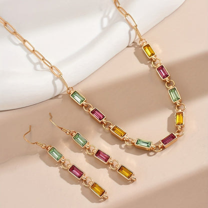 Colorful Crystal Statement  Necklace And Earrings Set