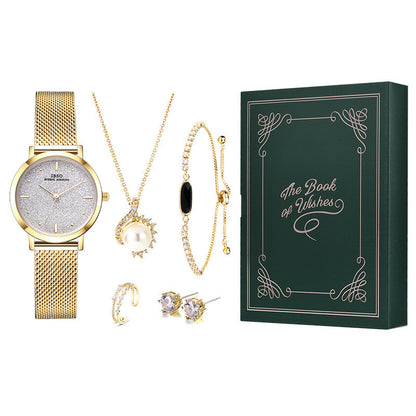 Five Ladies Set Watches Jewelry Bracelets Necklaces