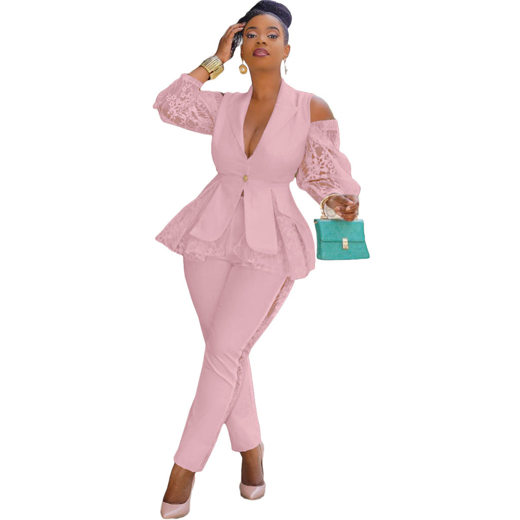 Stitching Lace Business Wear Uniform Casual Suit