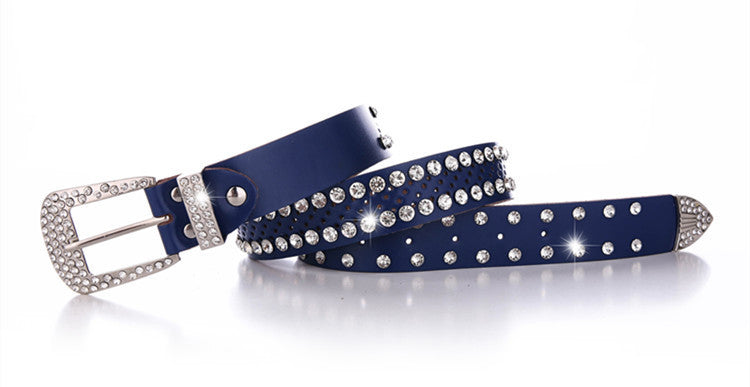 Women's Alloy Diamond Inlaid White Leather Belt