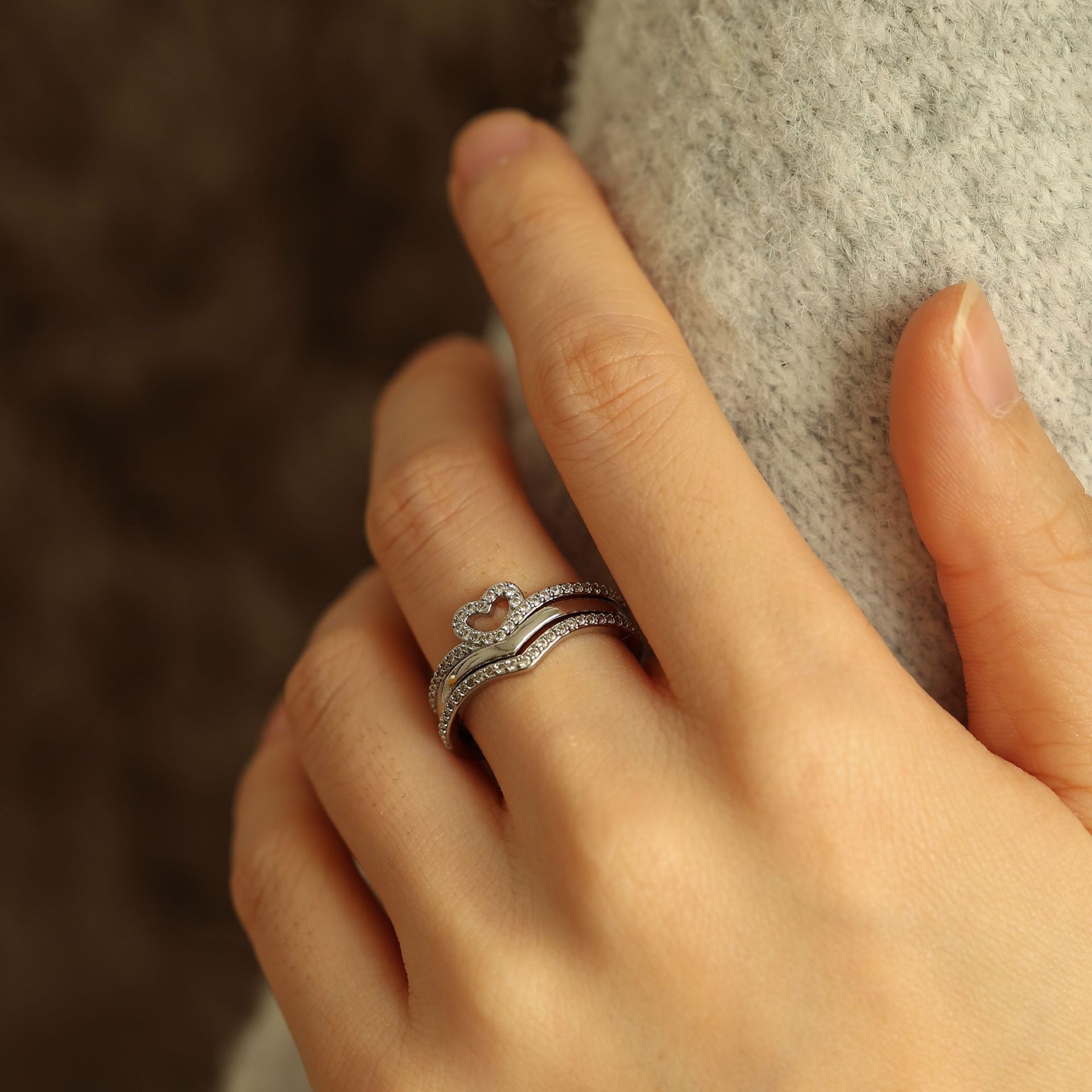 Jewelry Shining Love Wish Bone Stacking Ring