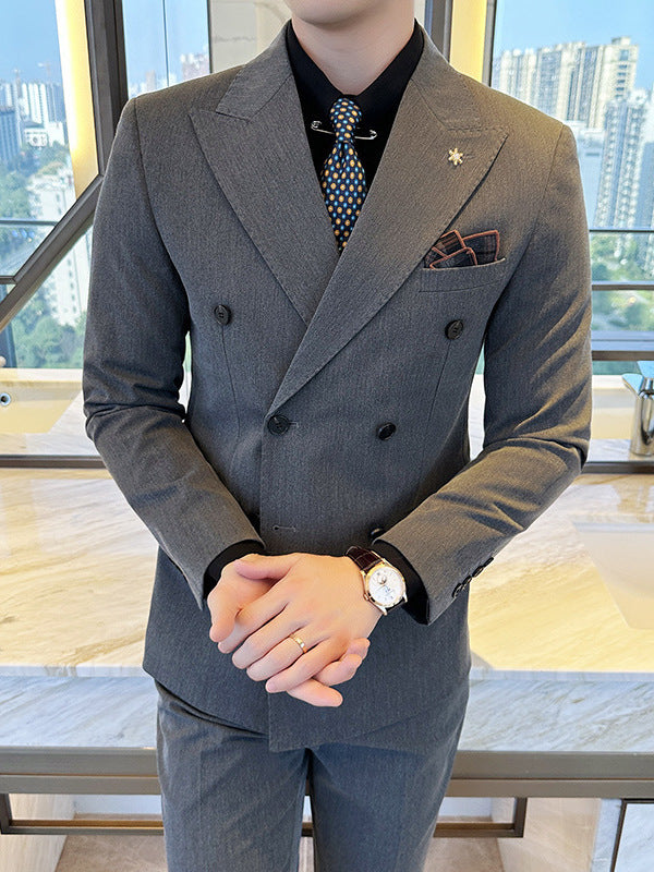 Double Breasted Business Slim Fit Casual Two-piece Suit