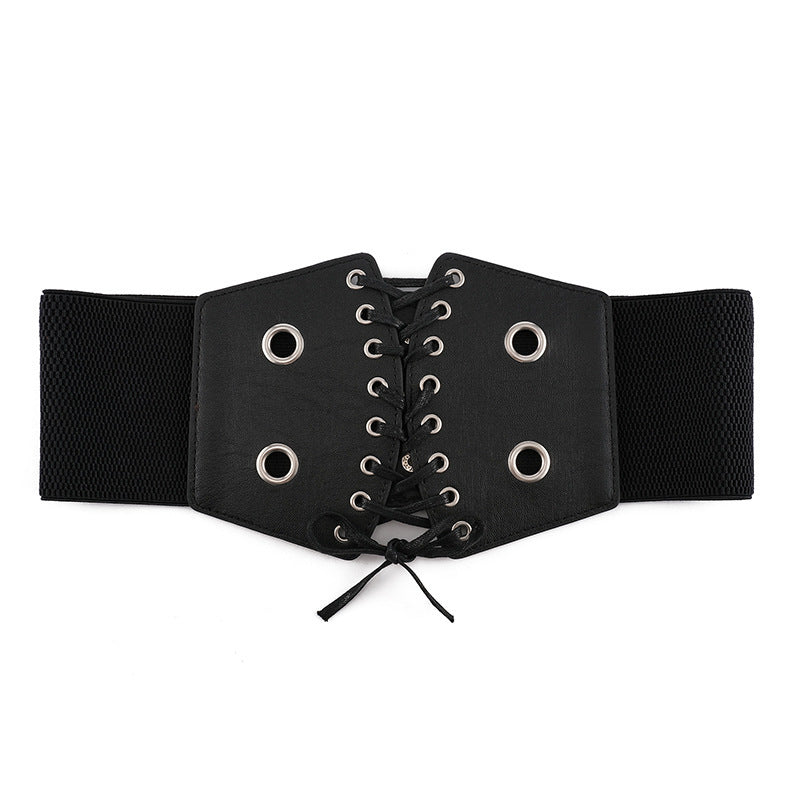 Women's Wide Decorative Elastic Elastic Waist Seal Black Strap Casual Versatile Belt Women