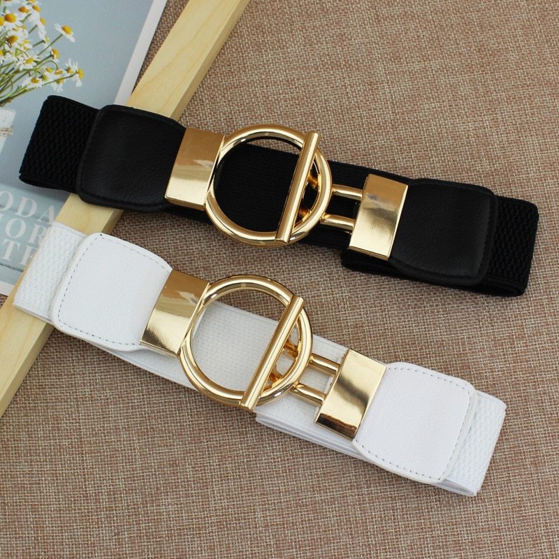 Women's Decorative Belt With Gold Round Button