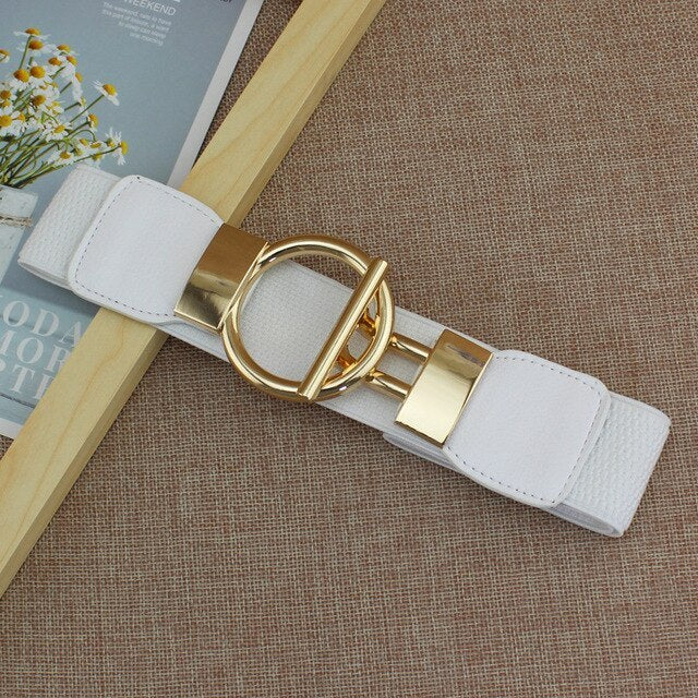 Women's Decorative Belt With Gold Round Button
