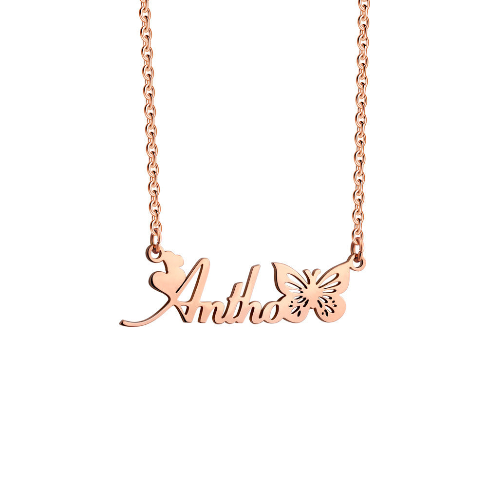 December Birthday Butterfly Name Necklace Titanium Steel Non Fading Collarbone Chain