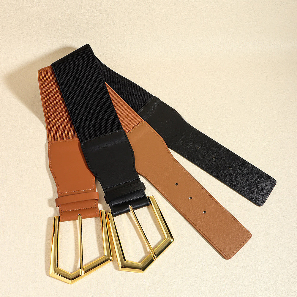 Temperament Ladies Elastic Black Stretch Metal Belt Fashion Embellished Coat Skirt Waist Cover