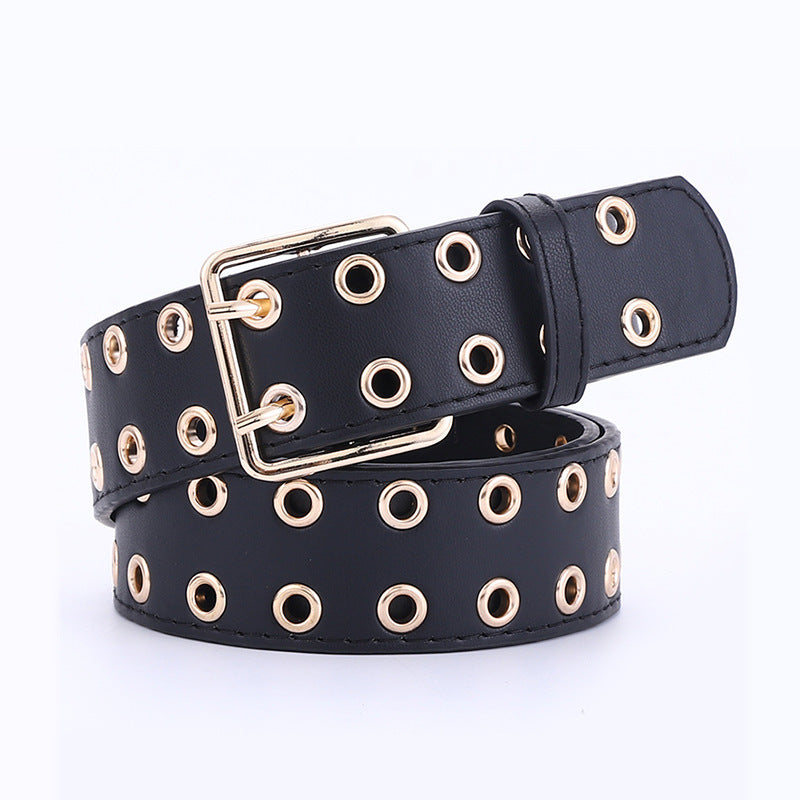 Hollow Ladies Fashion Gold Buckle Eyelet Belt