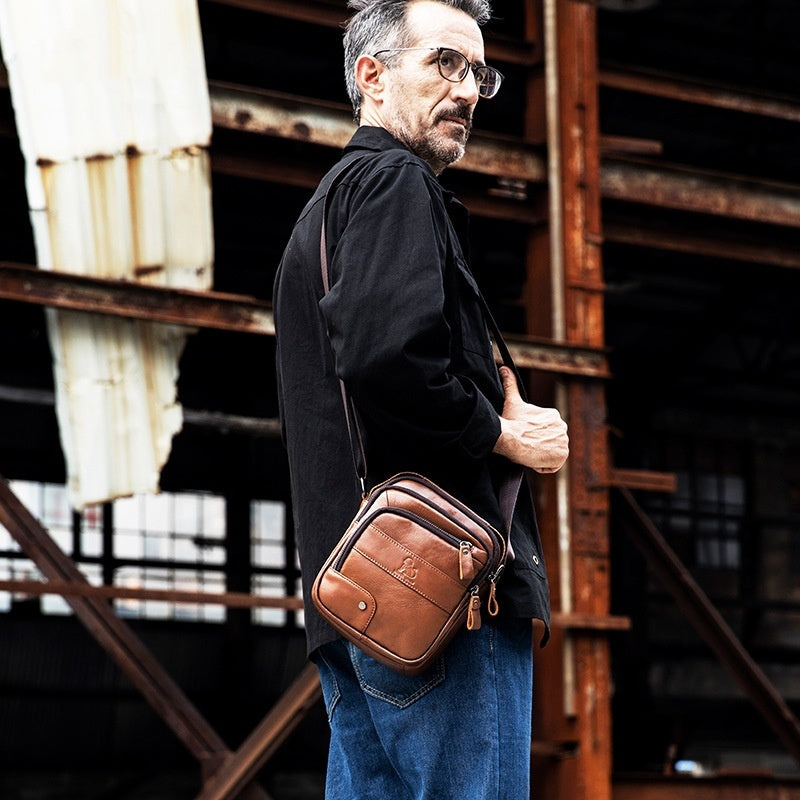Men's Casual Simple First Layer Small Cowhide Crossbody Bag