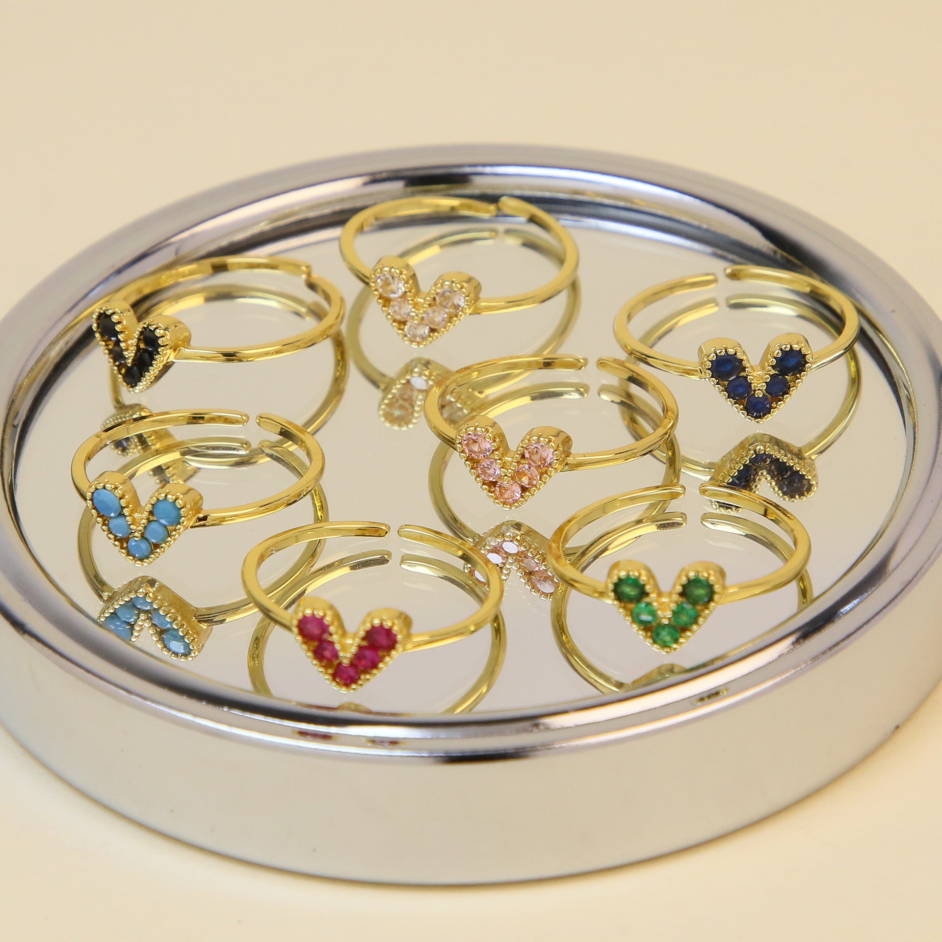 Brass 18K Gold Plated Color Zirconium Love Women's Ring