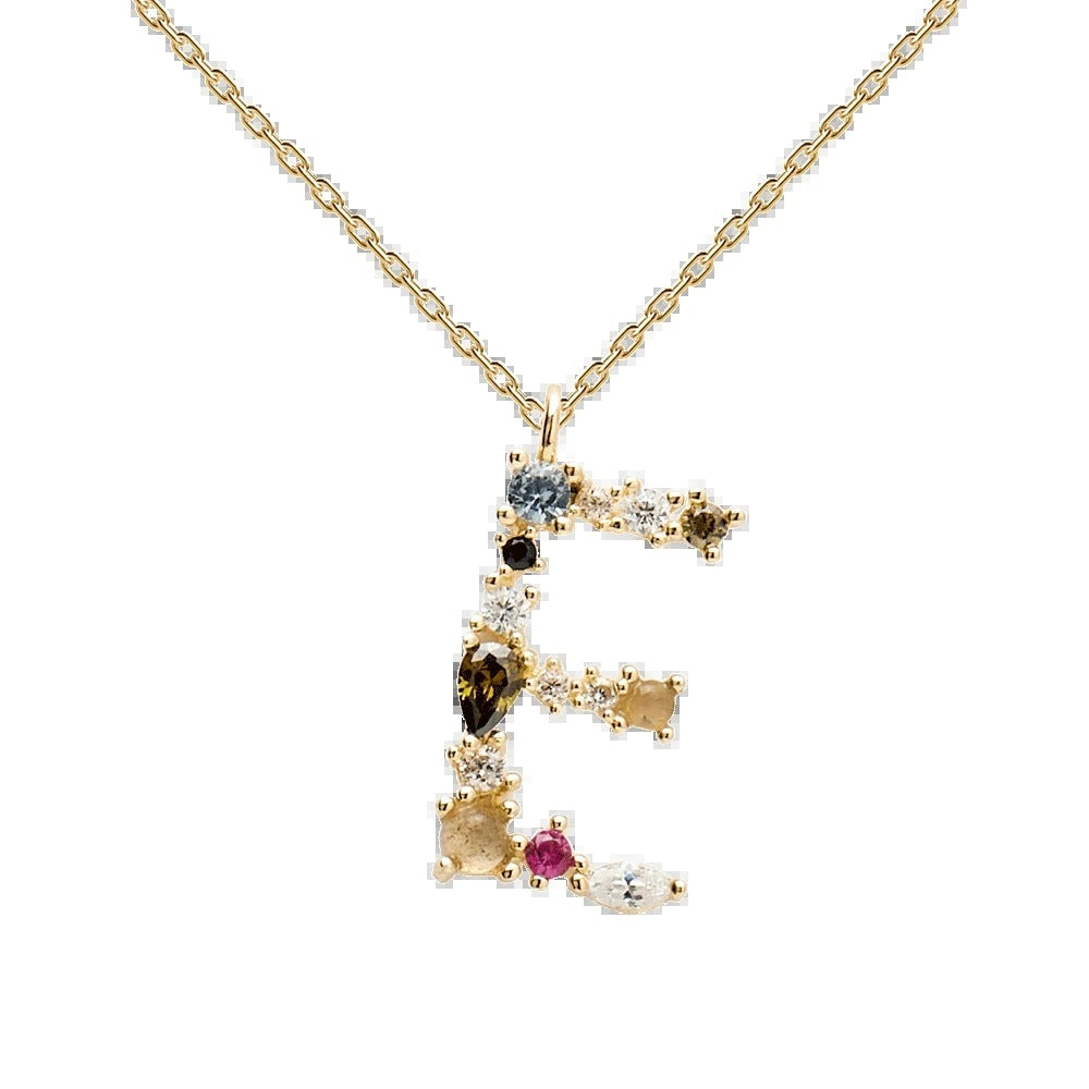 English Letter Necklace Female Colorful Crystals Gem S925 Pure