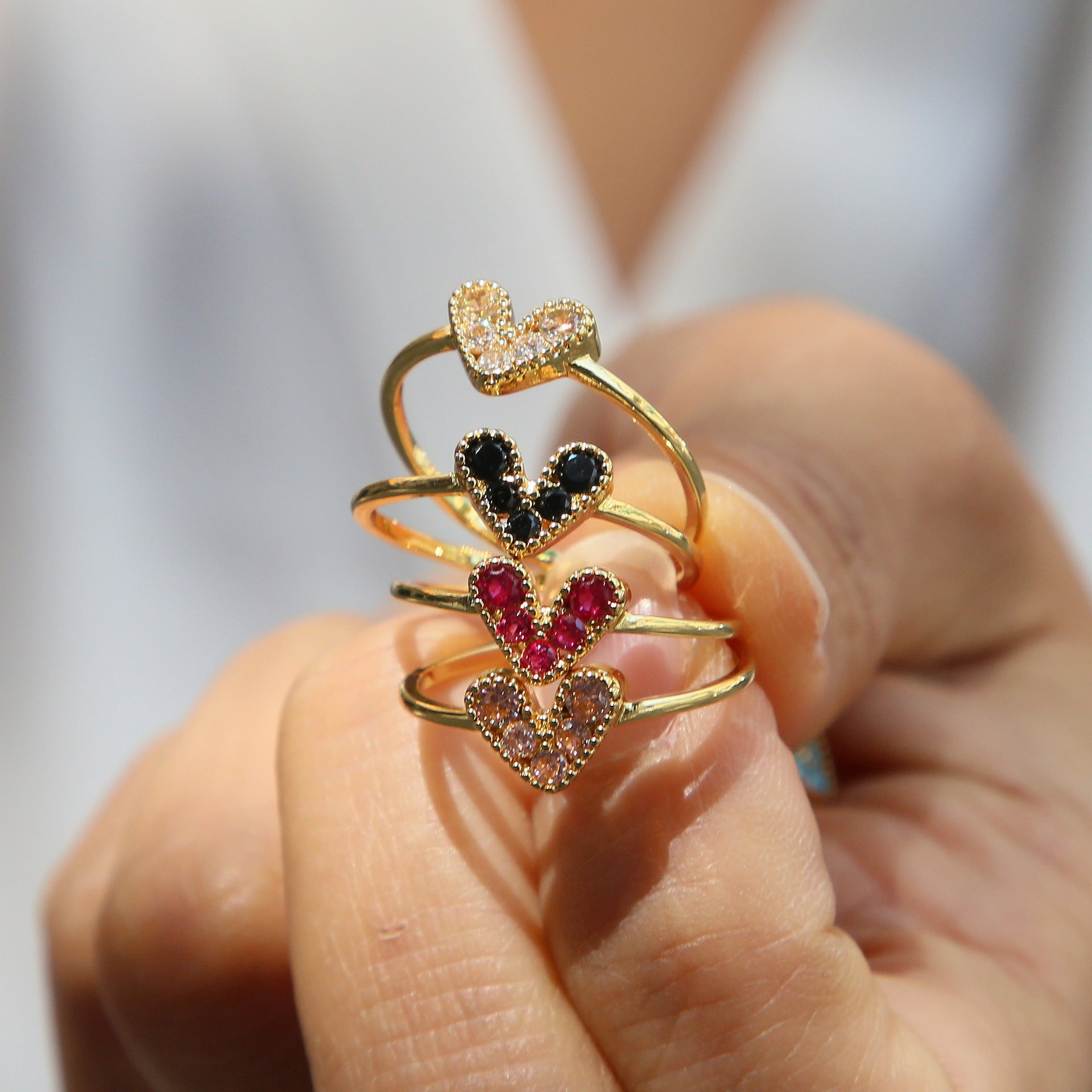 Brass 18K Gold Plated Color Zirconium Love Women's Ring