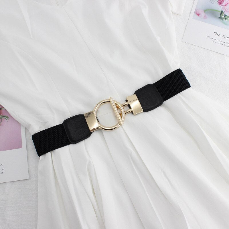 Women's Decorative Belt With Gold Round Button
