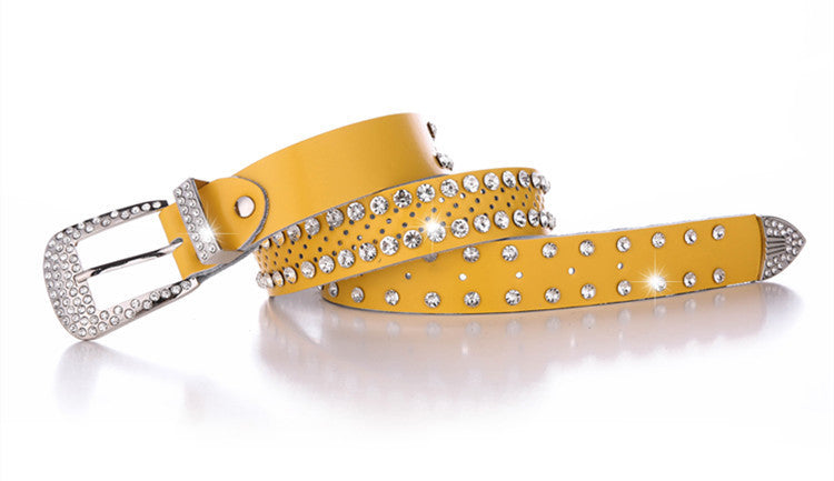 Women's Alloy Diamond Inlaid White Leather Belt