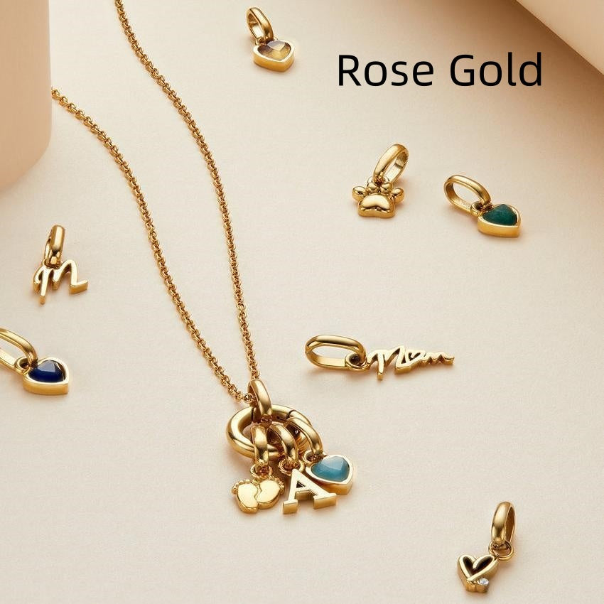 High Quality Custom Initial Heart Birthstone Necklace Stainless Steel Personalized Name Ladies Pendant Birthday Gift