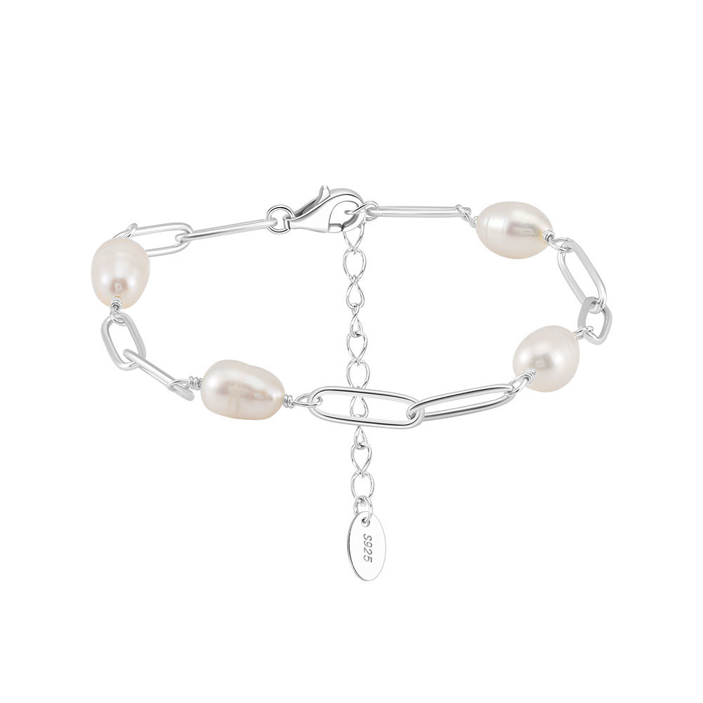 S925 Sterling Silver Bracelet Natural Freshwater Pearl