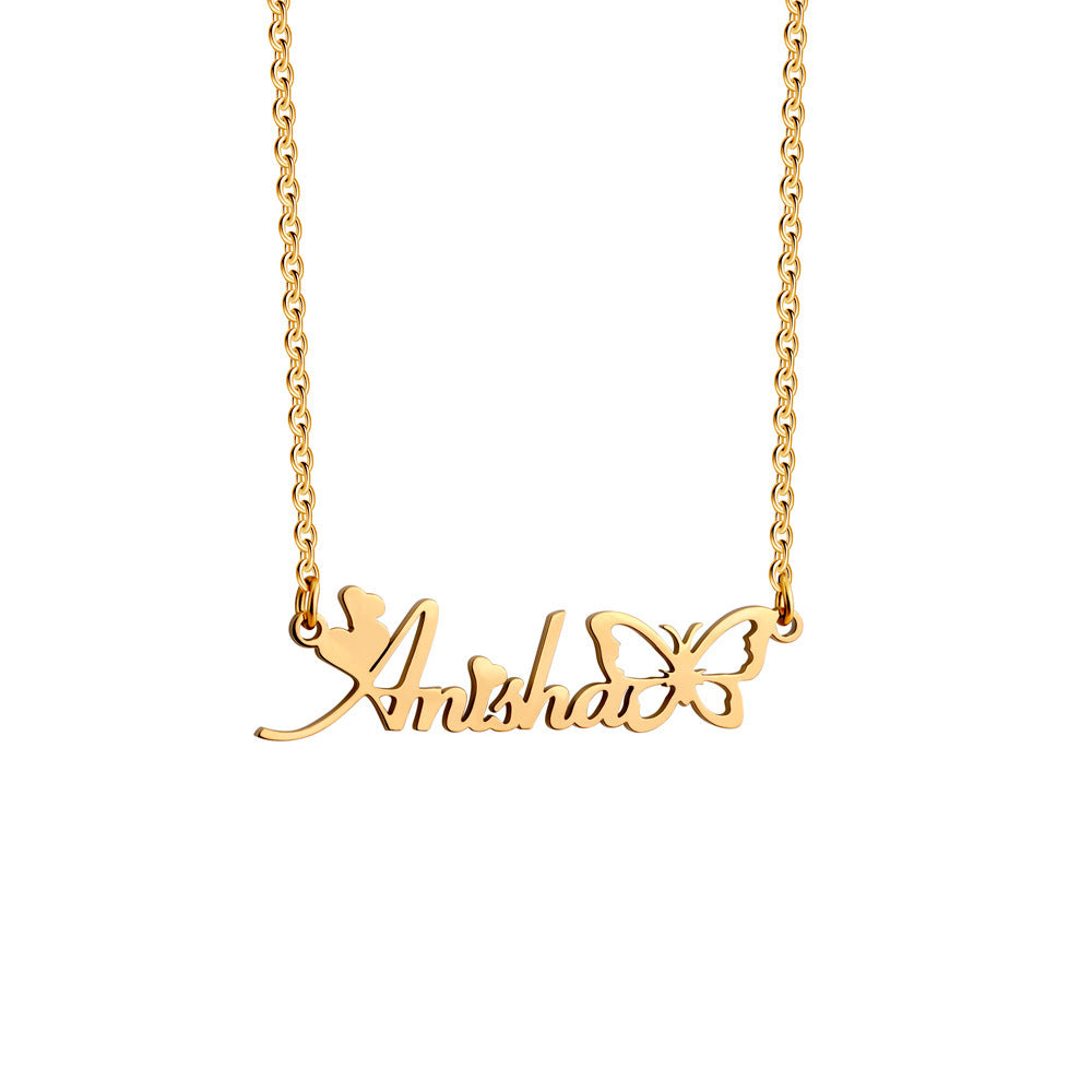December Birthday Butterfly Name Necklace Titanium Steel Non Fading Collarbone Chain
