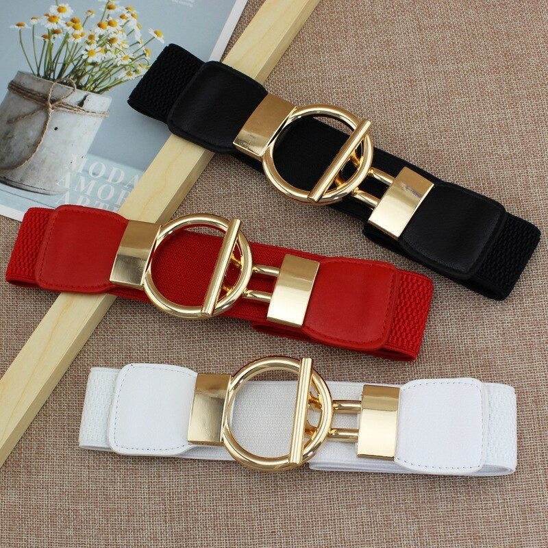 Women's Decorative Belt With Gold Round Button