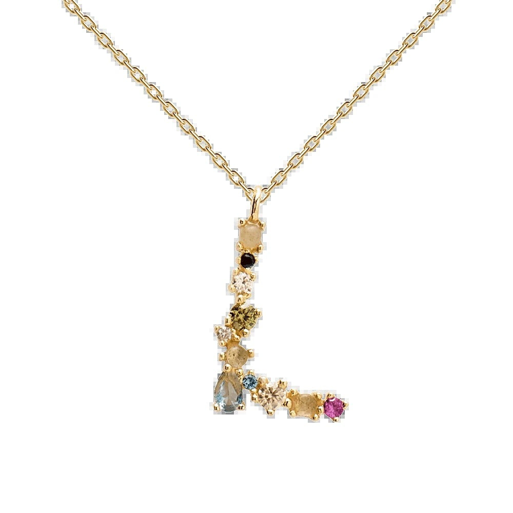 English Letter Necklace Female Colorful Crystals Gem S925 Pure