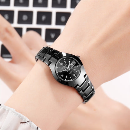 Tungsten Steel Color Waterproof Fashion Student Couple Calendar Quartz Watch