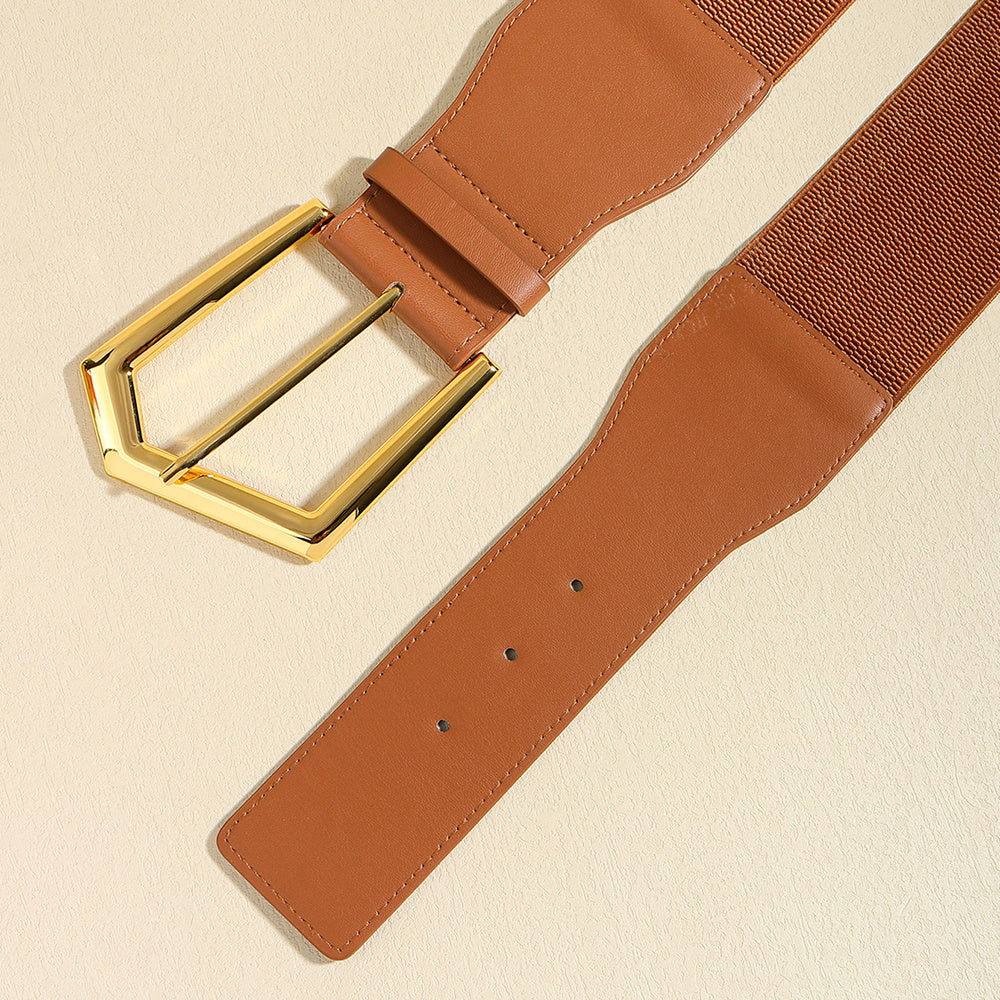 Temperament Ladies Elastic Black Stretch Metal Belt Fashion Embellished Coat Skirt Waist Cover