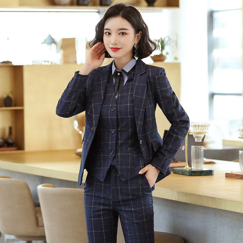 Ladies Casual White-collar Business Plaid Small Suit Overalls