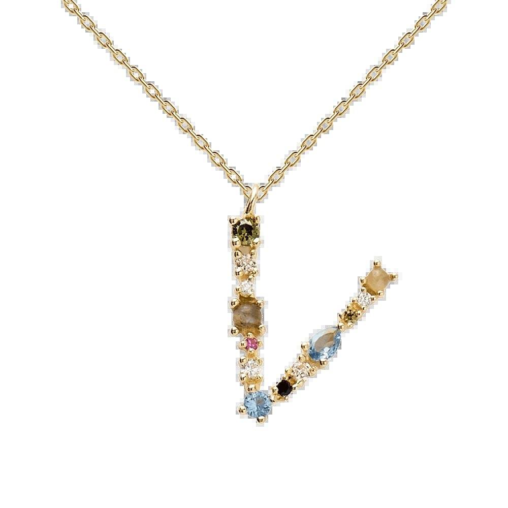 English Letter Necklace Female Colorful Crystals Gem S925 Pure