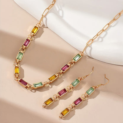 Colorful Crystal Statement  Necklace And Earrings Set