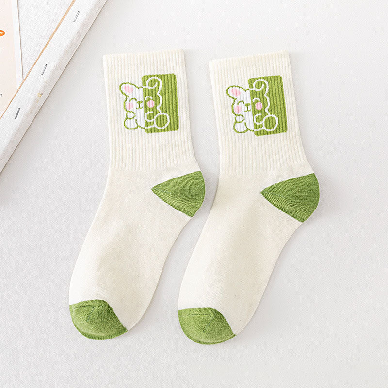 Cartoon Rabbit Carrot Green Women Socks