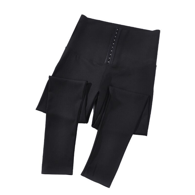 Buttoned Waistband Abdomen And Hip Shaping Leggings