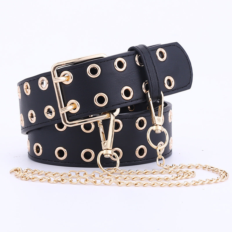 Hollow Ladies Fashion Gold Buckle Eyelet Belt