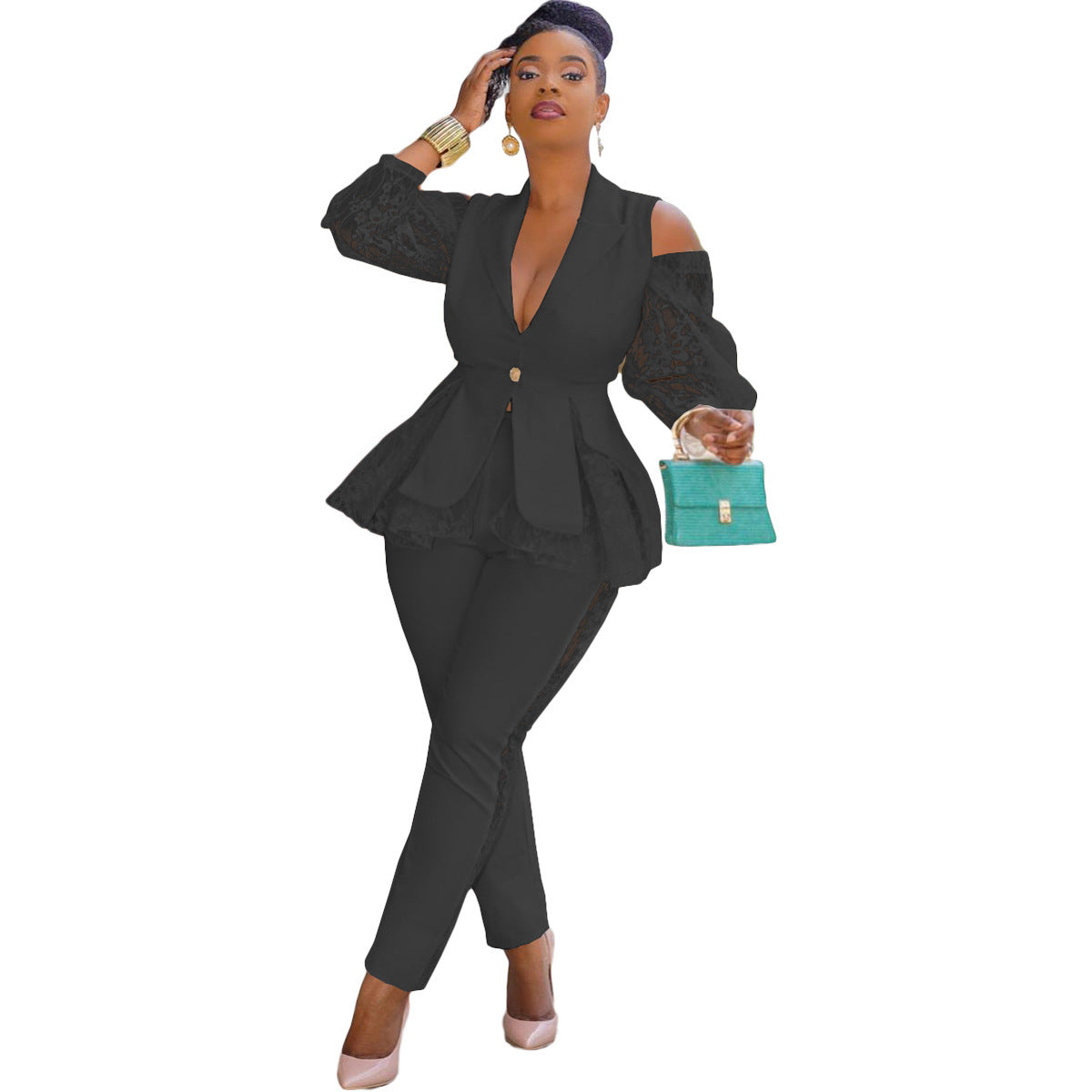 Stitching Lace Business Wear Uniform Casual Suit