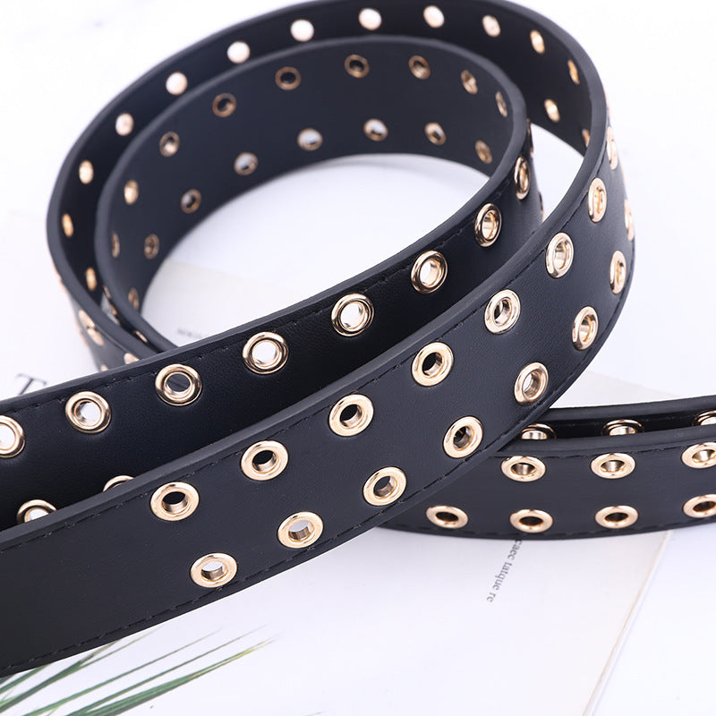 Hollow Ladies Fashion Gold Buckle Eyelet Belt