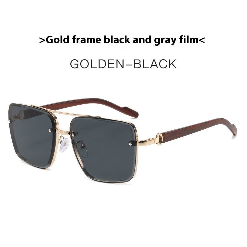 Metal Double Beam Frame Wood Grain Leg Sunglasses