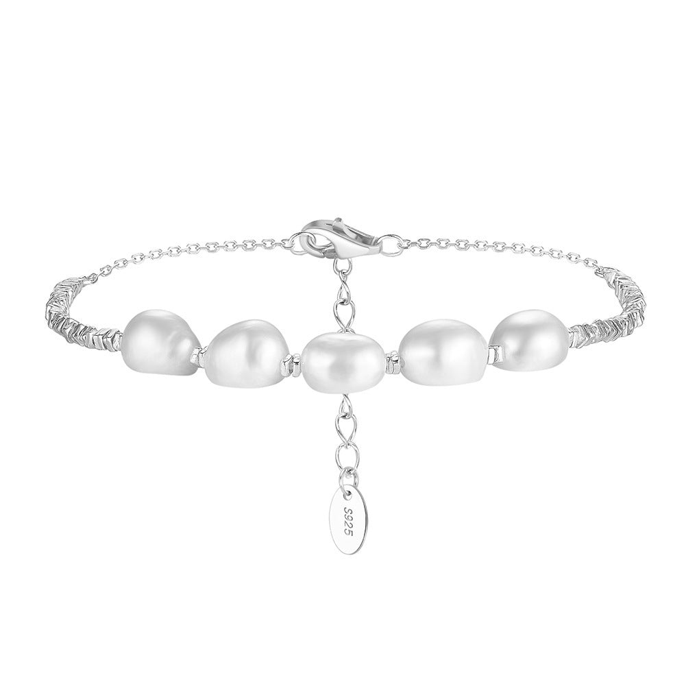 S925 Sterling Silver Bracelet Natural Freshwater Pearl