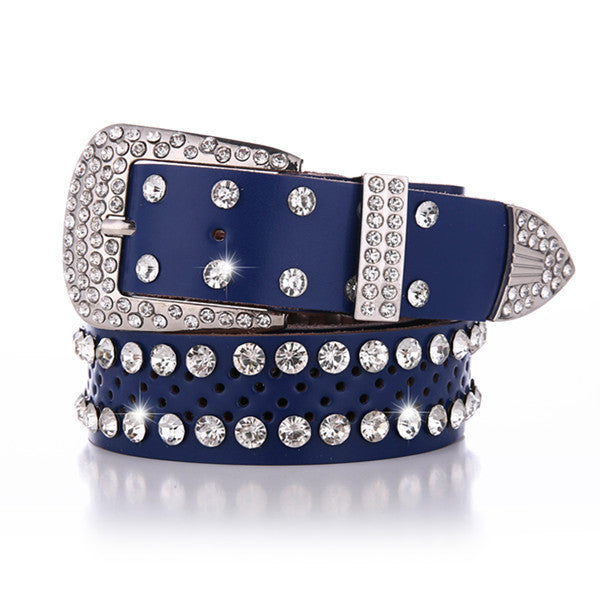 Women's Alloy Diamond Inlaid White Leather Belt