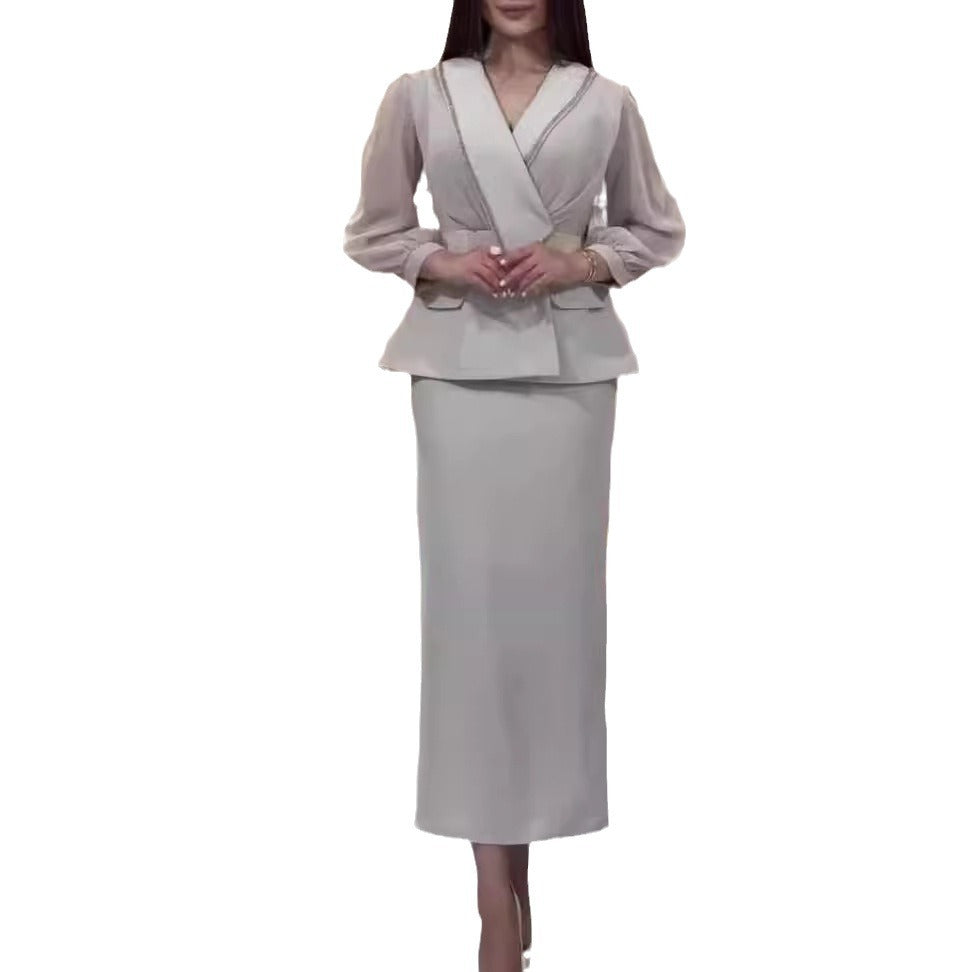 Fashion Waist-controlled Small Business Suit Coat Package Hip Skirt Two-piece Set