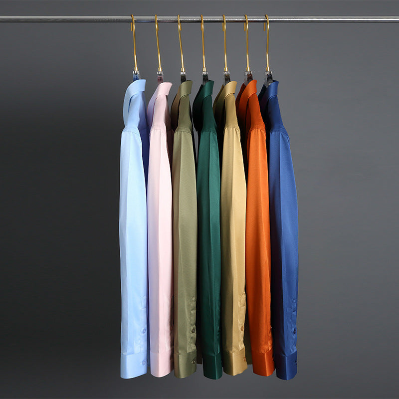 Elastic Silk Men's Long-sleeved Non-ironing Solid Color Breathable Shirt