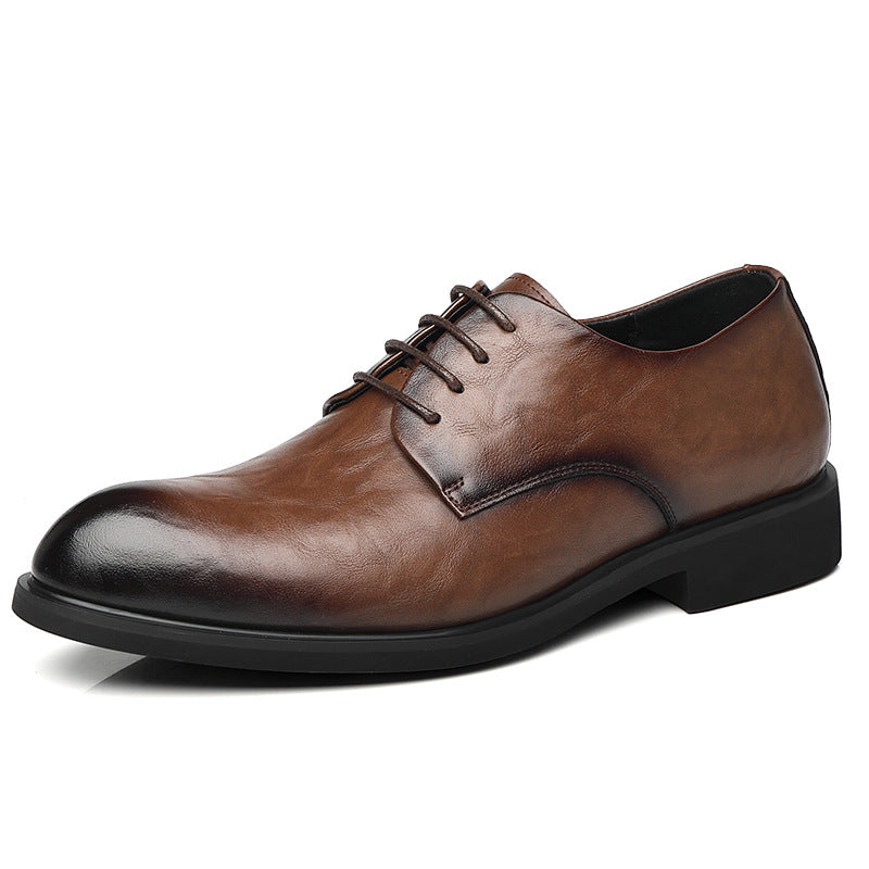 Hong Kong Style Retro Scratch Pattern Formal Business Leather Shoes
