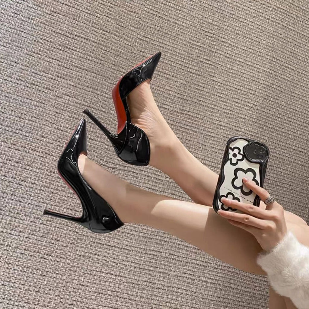 Beautiful Side Empty Red Background Nude High Heels