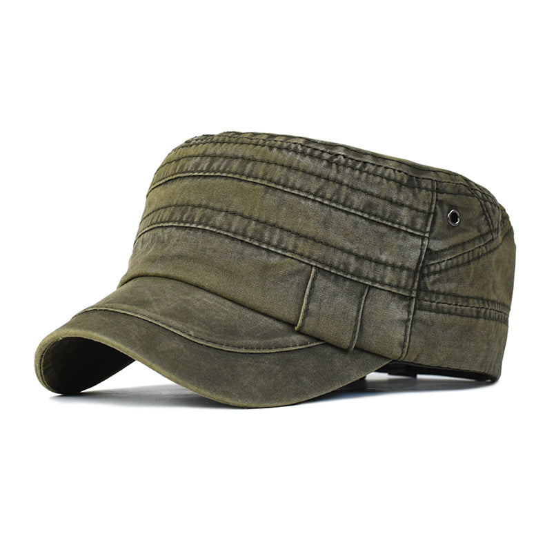 Men's Outdoor Sunshade Pure Color Washed Cotton Flat-top Cap