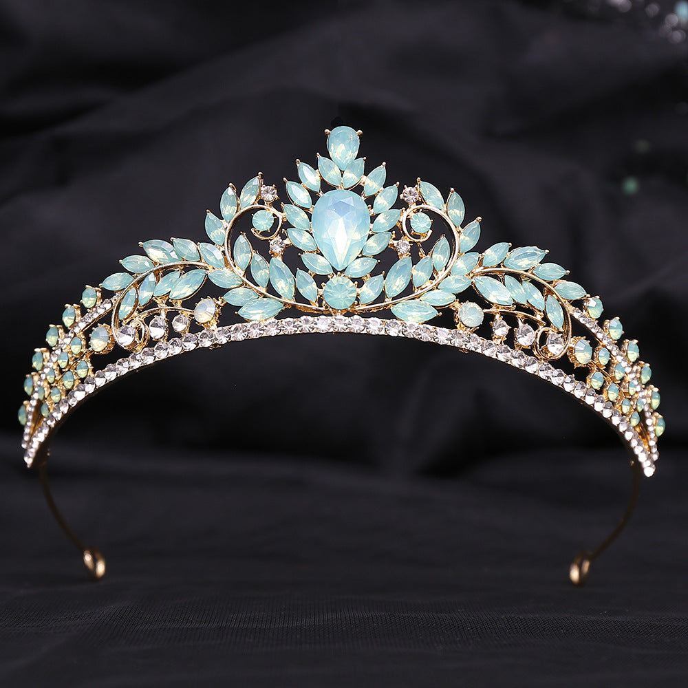 Wedding Birthday Headdress Crown Alloy Inlaid Protein Green Bright Crystal Bride