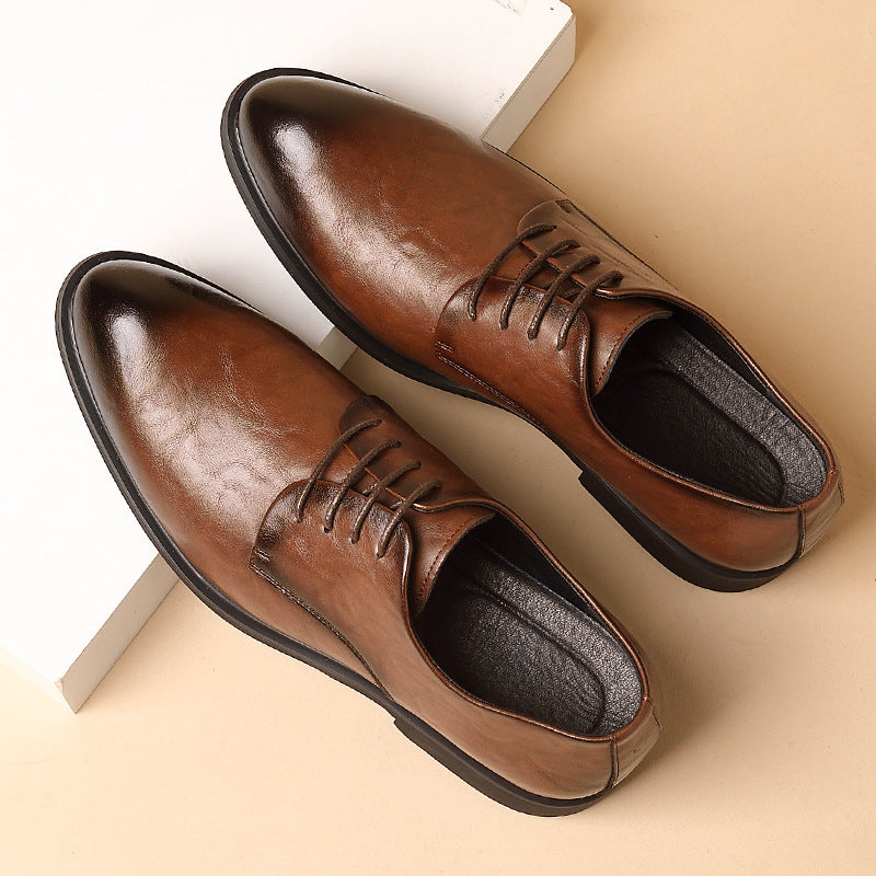Hong Kong Style Retro Scratch Pattern Formal Business Leather Shoes