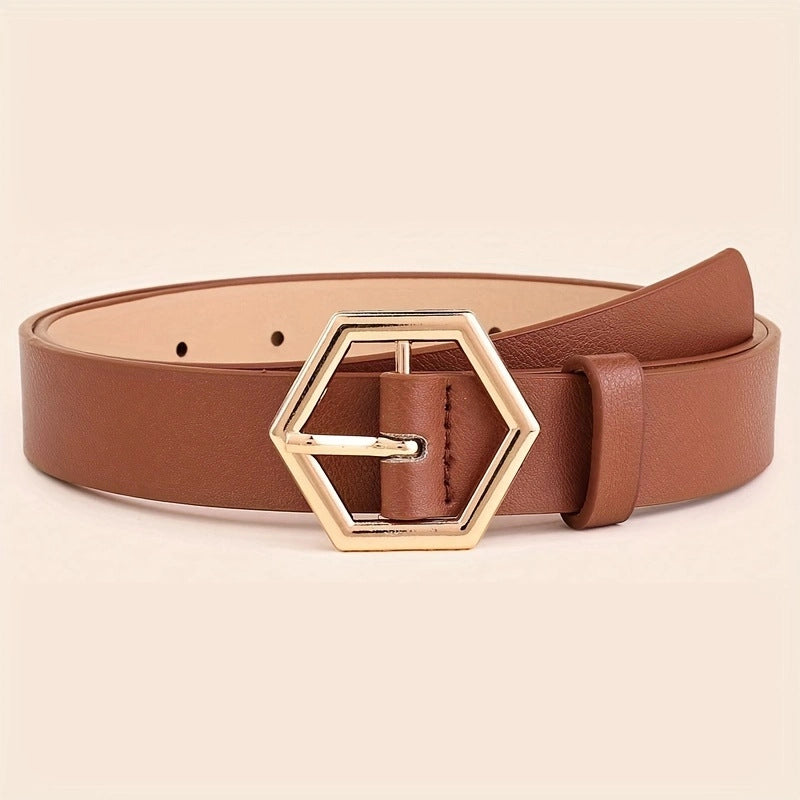 Women's Hexangular Star Irregular Gold Buckle PU Belt
