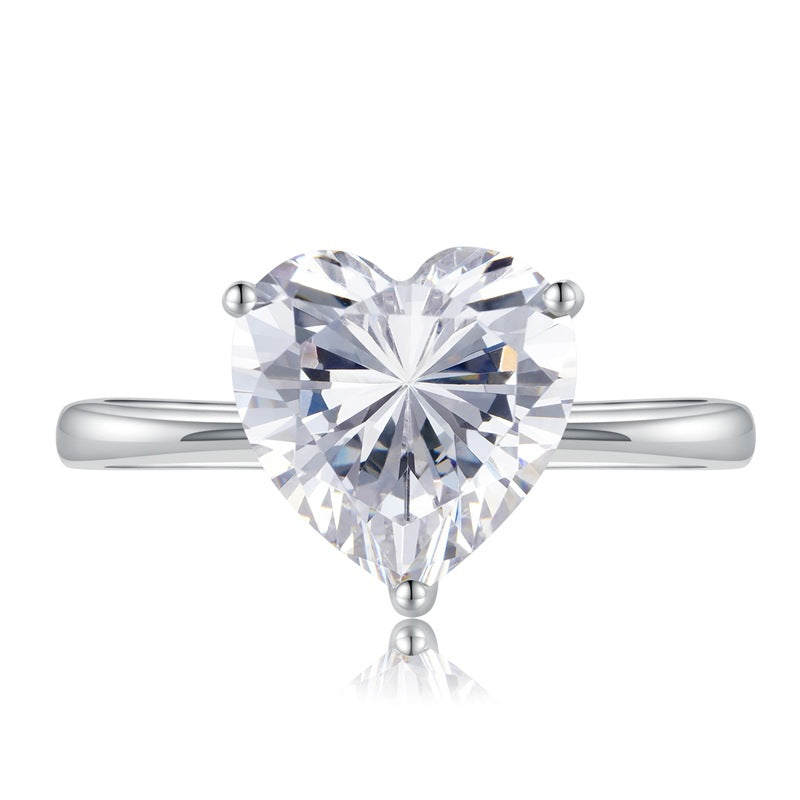 Simple Elegant S925 Silver 4 Karat Heart-shaped Ring