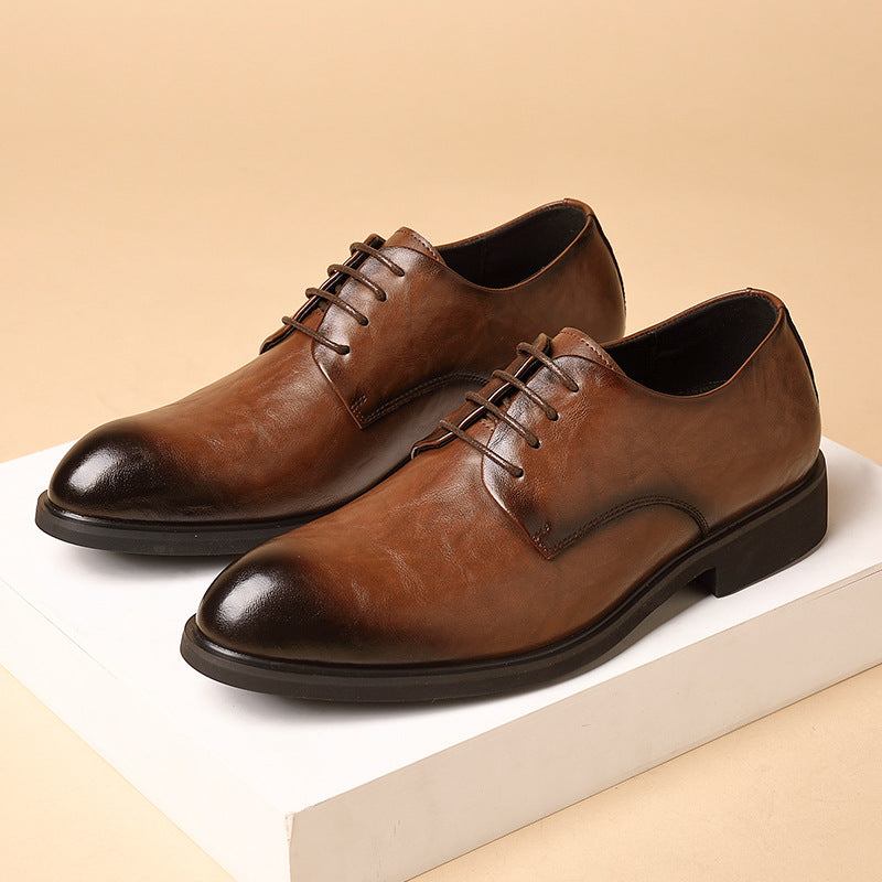 Hong Kong Style Retro Scratch Pattern Formal Business Leather Shoes