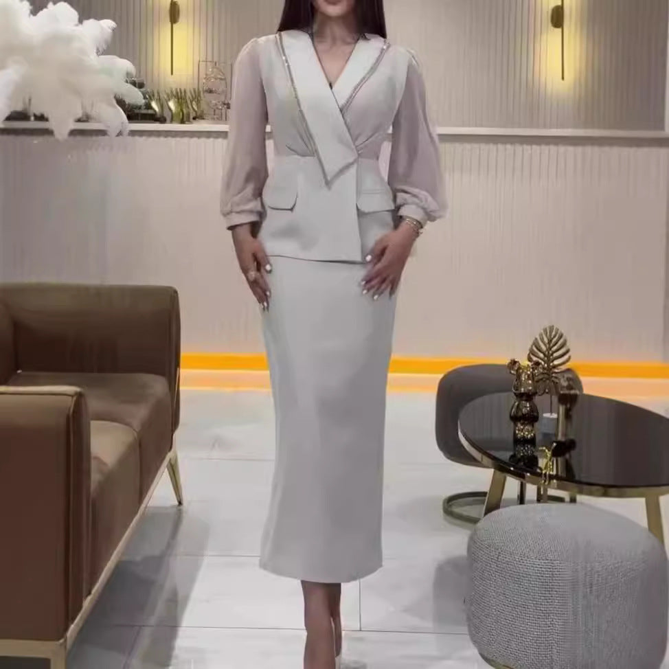 Fashion Waist-controlled Small Business Suit Coat Package Hip Skirt Two-piece Set