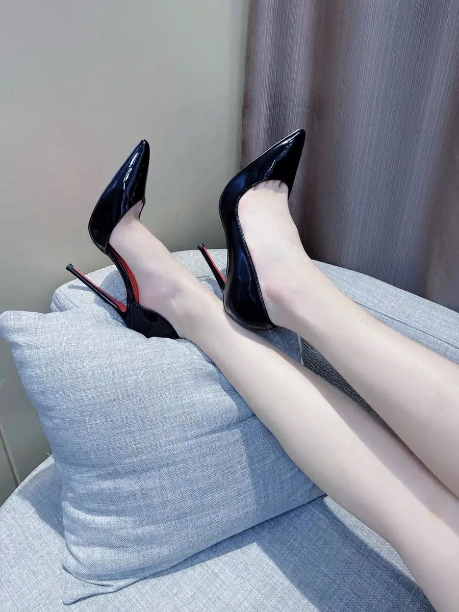 Beautiful Side Empty Red Background Nude High Heels