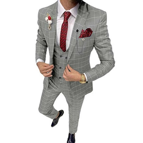 Men's Simple Versatile Lattice Suit Three-piece Suit