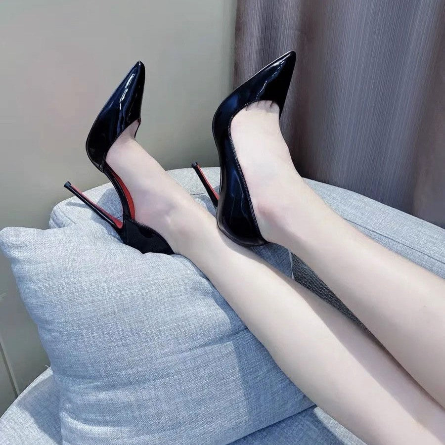 Beautiful Side Empty Red Background Nude High Heels